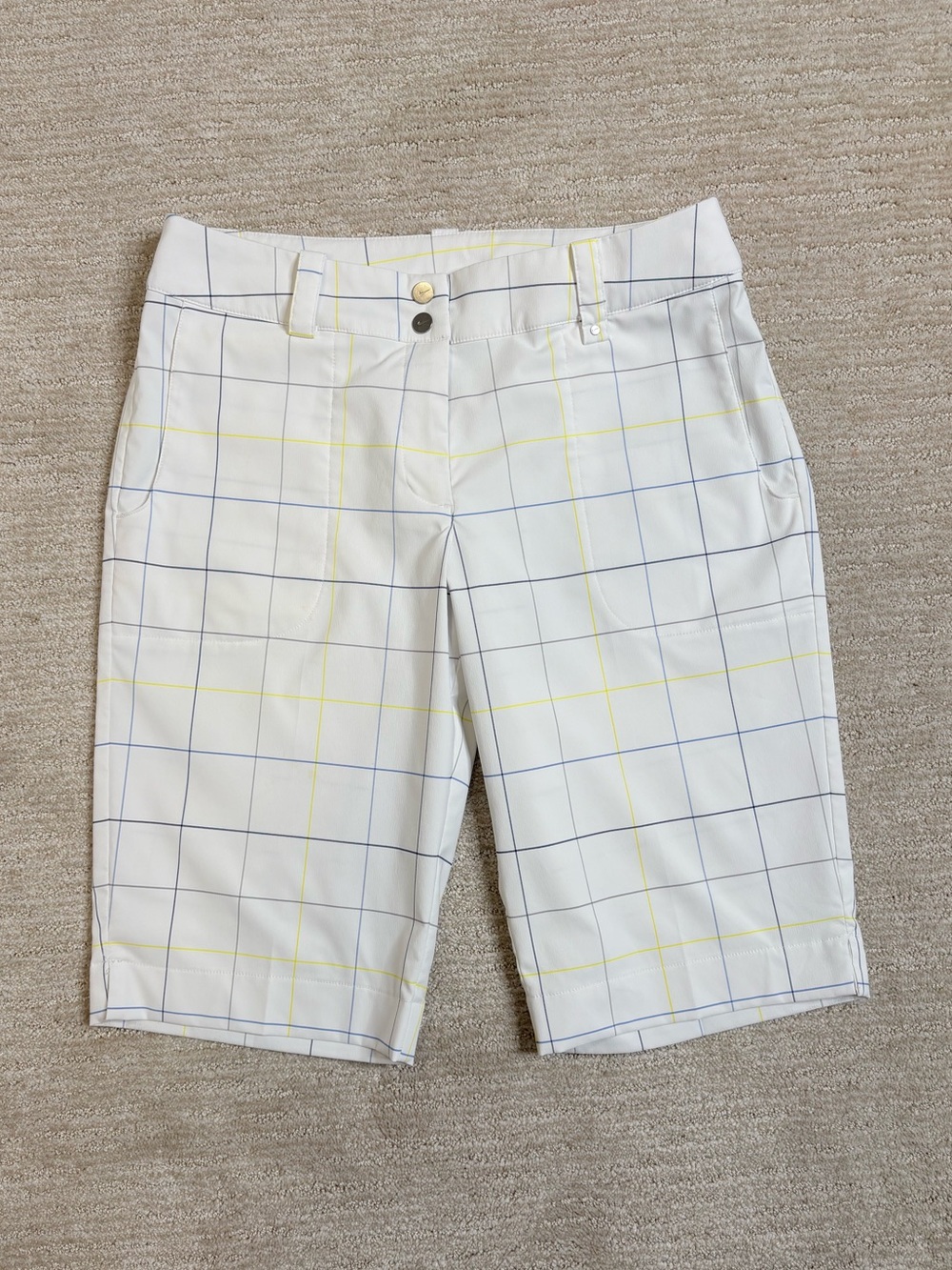 Nike Golf Womens Dri-FIt Plaid Windowpane Bermuda Shorts Size M 8 White Stretch - Picture 11 of 12